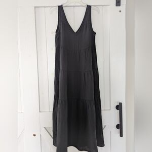 Quince black cotton midi dress